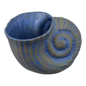 Seaside Chic Blue Glazed Pottery Nautilus Shell Planter