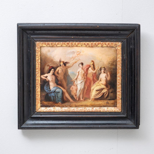 Painting depicting the Judgement of Paris. Oil on canvas. Dimensions: 22 x 27.5 cm. Inscribed on the reverse of the frame:...