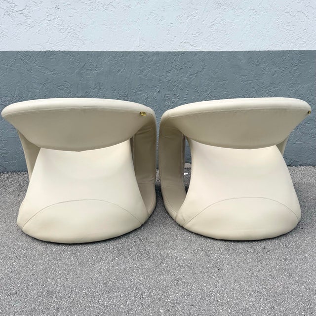 Late 20th Century Postmodern Beige Faux Leather Tongue Chairs by Cheers - A Pair For Sale - Image 5 of 8