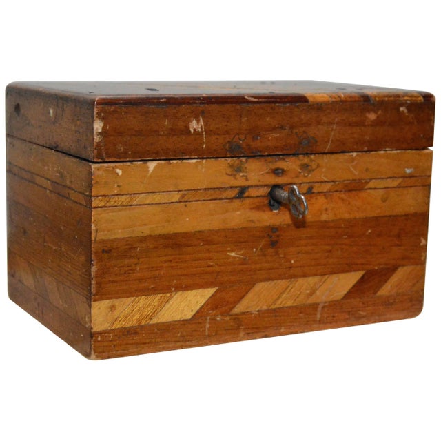Wood Small Wooden Inlaid Box With Key For Sale - Image 7 of 7