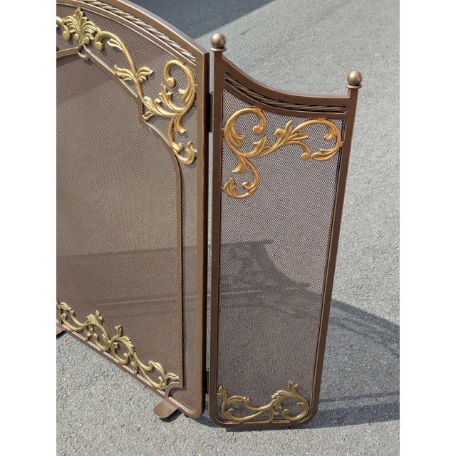 Mid 20th Century Vintage French Rococo Louis XV Gilt Metal Tri-Fold Fireplace Screen For Sale - Image 5 of 8