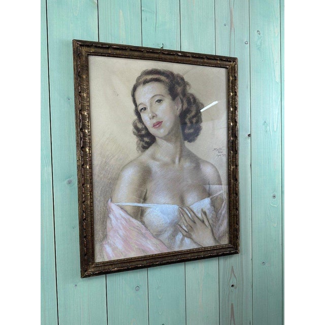 Female Portrait, 1939, Pastel on Paper, Framed For Sale - Image 3 of 7