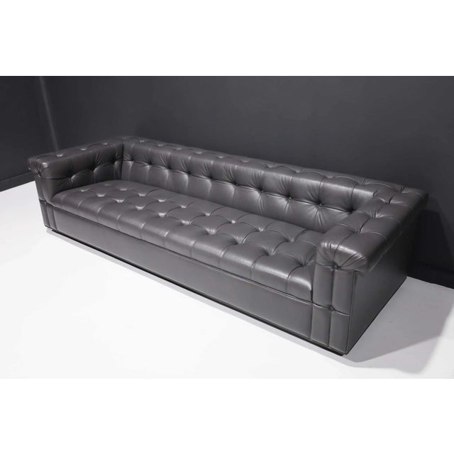 Dunbar Furniture Edward Wormley for Dunbar Party Sofa Model 5407 in Dark Gray Leather For Sale - Image 4 of 7