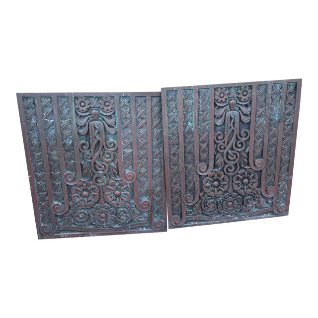 Architectural Salvage Cast Bronze Panels - Chicago Art Deco For Sale