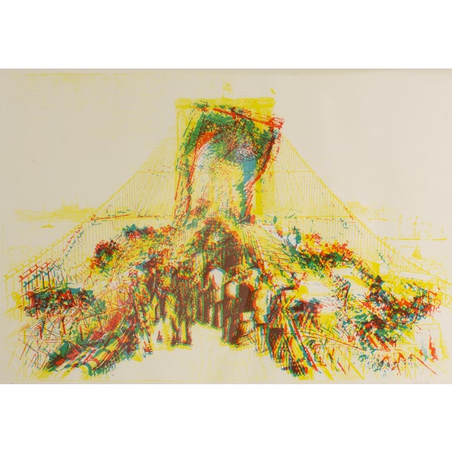A serigraph depicting the Brooklyn Bridge from the Cinetization X series by Belgian artist Pol Bury (1922-2005). Published...