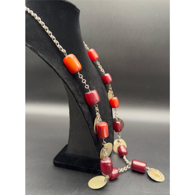 Tribal Antique Turkish Faturan Cherry Bakelite Coin Charm Necklace For Sale - Image 3 of 16