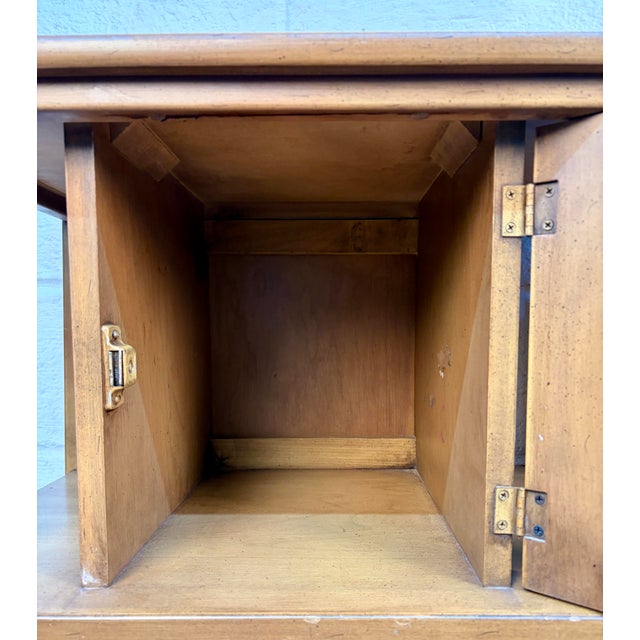 Pair of Mid 20th Century Walnut and Brass Nightstands by White Furniture For Sale - Image 9 of 12