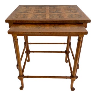 Baker Marquetry Walnut Nesting Tables - Pair For Sale