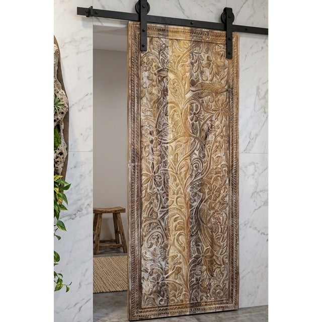 Wood Hand-Carved Tree of Life Wooden Wall Panel – Rustic Whitewashed Vintage Barn Door Art 80 For Sale - Image 7 of 7