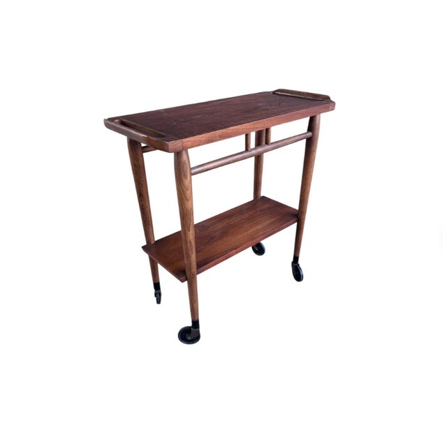 Mid Century Modern Petite 2 Tier Walnut Bar Cart on Casters by Lane Furniture Classic Mid Century Modern, clean lined,...