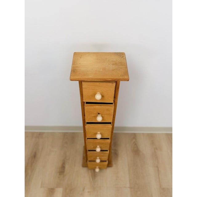 Wood Vintage Pine Six Drawer Narrow Vertical Apothecary Cabinet Storage For Sale - Image 7 of 12