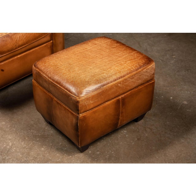 Contemporary 1980s Contemporary Tobacco-Colored Leather Club Chair and Ottoman For Sale - Image 3 of 11