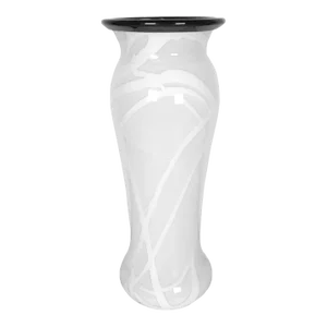 Hand Blown Studio Glass Vase Abstract Ribbon White Black Tall Artist Signed 2004