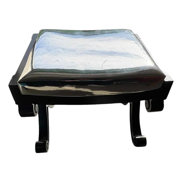 Mid 20th Century Baker Furniture Attributed Curule Stool With Silver Vinyl Finish For Sale