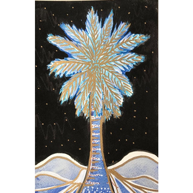 C L Auker "Moonlit Palm" Contemporary Botanical Mixed-Media Painting on Heavy Archival Watercolor Paper 2022 For Sale