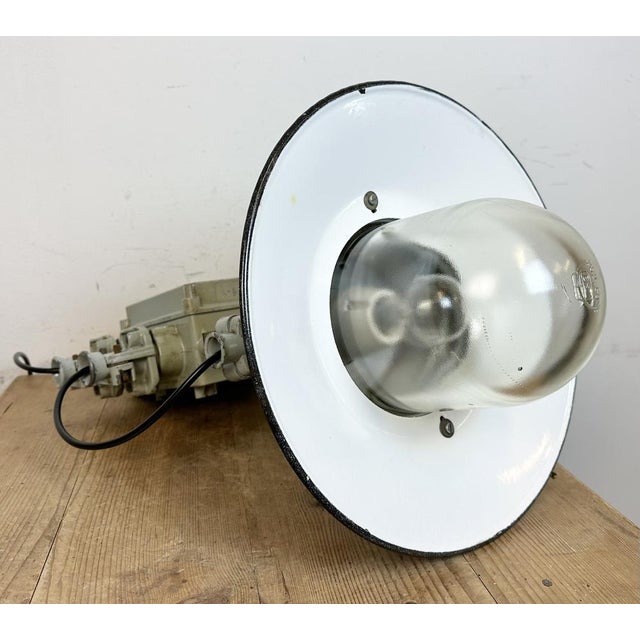 Grey Cast Aluminium Explosion Proof Pendant Lamp with Enameled Shade from Elektrosvit, 1970s For Sale - Image 17 of 18