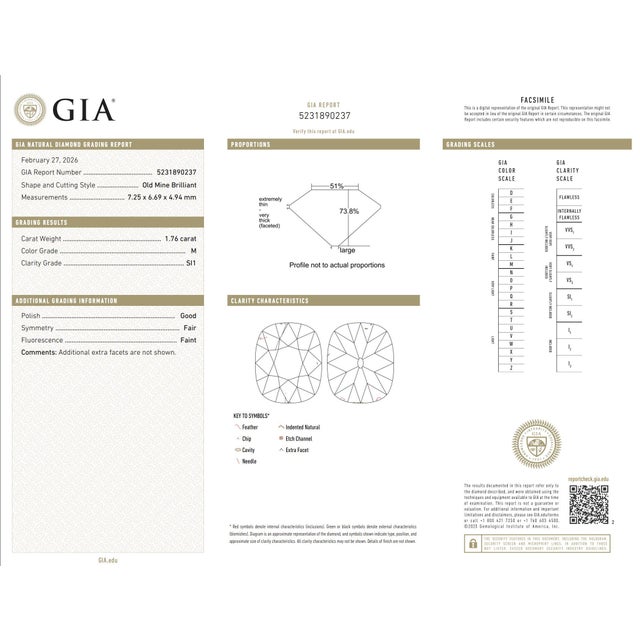 1930s Art Deco Gia 1.76 Carat Old Mine Cut Diamond 14k White Gold Engagement Ring, Size 4.5 For Sale In Los Angeles - Image 6 of 7