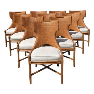 Vintage Palecek Woven Rattan Dining Chairs - Set of 10 For Sale