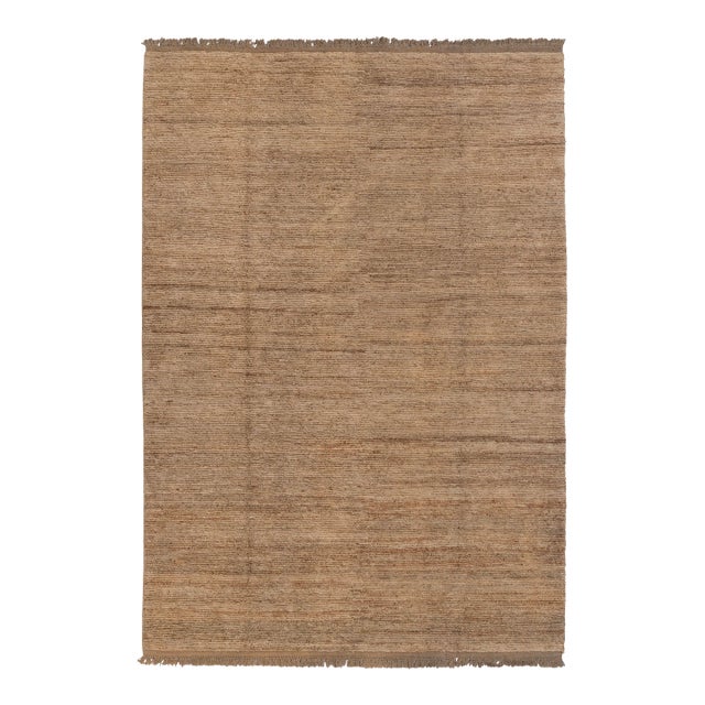 High Quality Hand Knotted Tan Camel Jute Loop Pattern Solid Rug 8x10Ft. For Sale