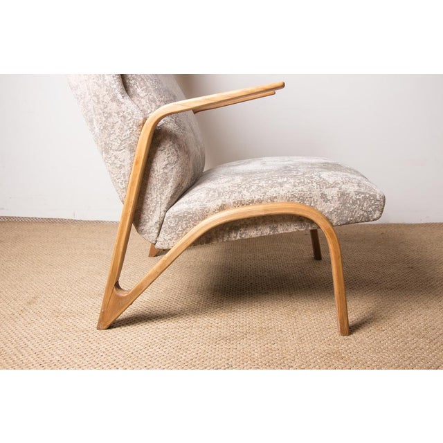Large High Armchair in Curved Beech and Fabric Konkav Model by Paul Bode for Federholz. For Sale - Image 9 of 18