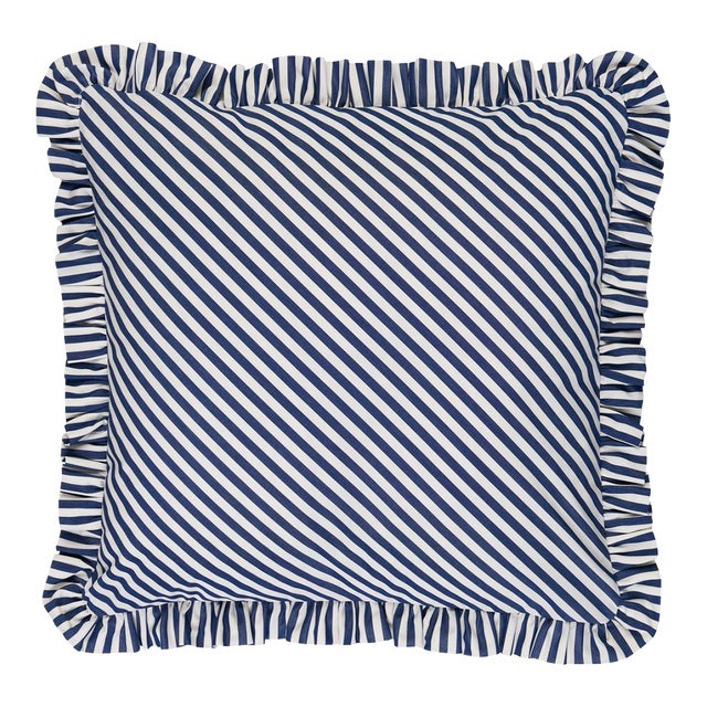 Schumacher Brigitte Stripe Pillow 20" in Navy For Sale