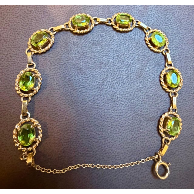 Modern 8 Carat Genuine Natural Peridot Tennis Bracelet 14 Karat Yellow Gold 14.7 Gram For Sale - Image 3 of 8