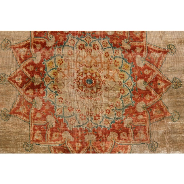 1910s Antique Tabriz Beige Brown and Blue Wool Persian Rug- 4′ × 5′9″ For Sale In New York - Image 6 of 7