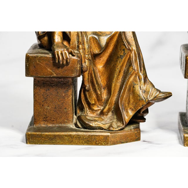 Rare Antique Bertolini Clemente “Pensive” Bronze Woman Figural Sculpture Statue Bookends Ovington New York Luxury Home Decor Art For Sale - Image 15 of 18