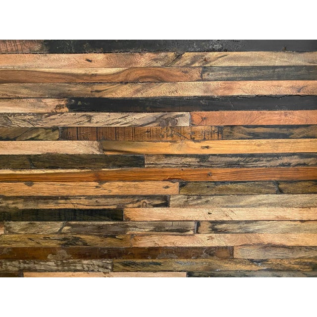 Rustic vintage panel made of reclaimed boat wood originally from Indian fishing boats. This piece features a beautiful...