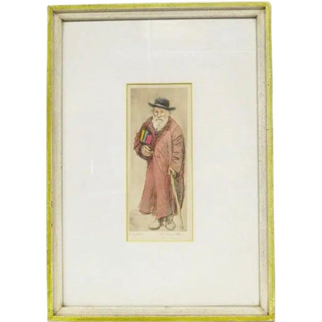 Mid-Century Modern Scholar Hand-Colored Signed Etching by Quintana Limited Edition 24/100 For Sale In Portland, ME - Image 6 of 11