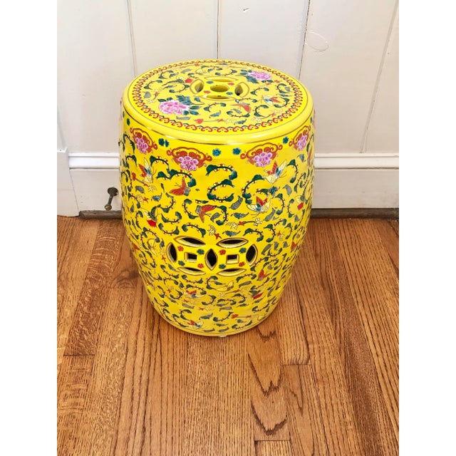 Chinoiserie Vintage Famille Rose Yellow Ceramic Garden Stool For Sale - Image 3 of 5