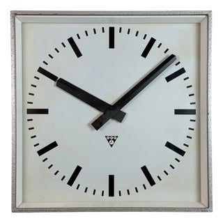 Large Grey Square Wall Clock from Pragotron, 1970s For Sale