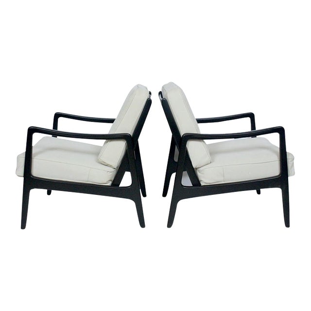 Early Ole Wanscher Ebonized Mahogany Lounge Chairs, 1950's - A Pair For Sale