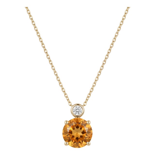 Dainty Citrine Solitaire Cz Necklace | November Birthstone Statement Necklace For Sale