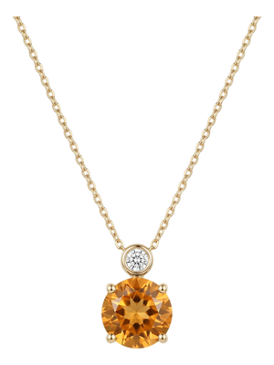Dainty Citrine Solitaire Cz Necklace | November Birthstone Statement Necklace