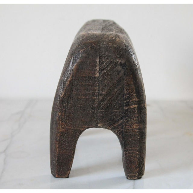 Hand Carved Crate and Barrel Brown Wood Bull Figurine Sculpture For Sale - Image 11 of 13