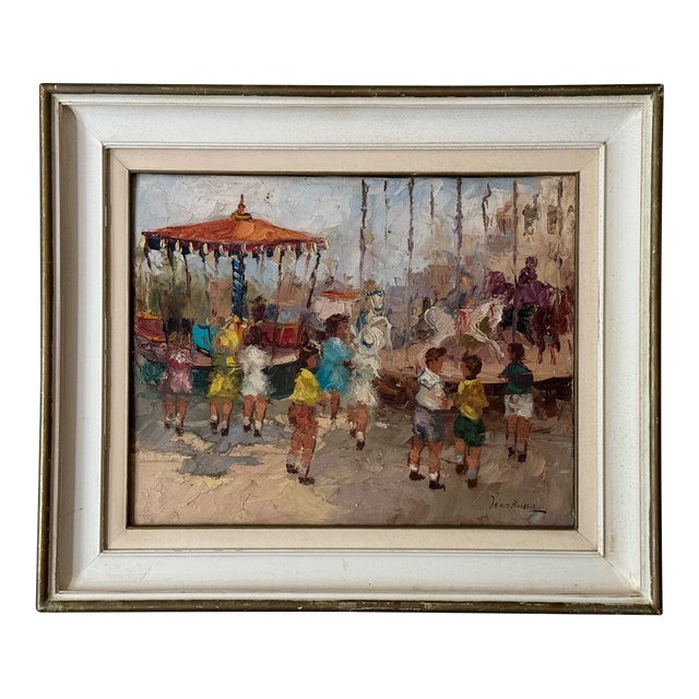 Jean Boissin Mid-Century Impressionist Style Oil Painting Carnival Scene in France For Sale