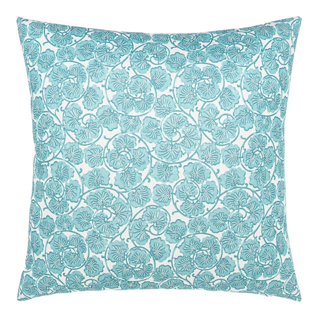 The House Of Scalamandré May Square Pillow In Turquoise For Sale