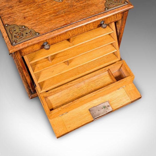 Antique Stationery Box, English, Golden Oak, Fall Front Desk Tidy, Edwardian For Sale - Image 10 of 12