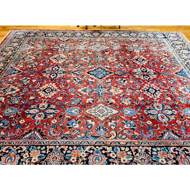 1900 - 1909 Vintage Persian Mahal Sultanabad Rug, Hand-Knotted Wool, Geometric Pattern, Red & Blue, 9x13 For Sale - Image 5 of 16