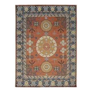 10x14 Jade Traditional Coral Geometric Medallion Hand Knotted Wool Carpet Rug For Sale