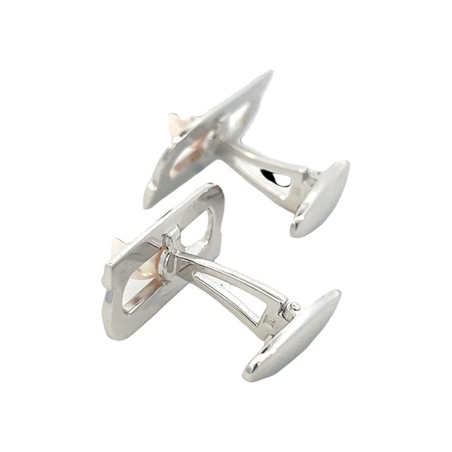 Japanese 1990s Pair of Mikimoto Estate Akoya Pearl Cufflinks Silver 6.15 mm For Sale - Image 3 of 8