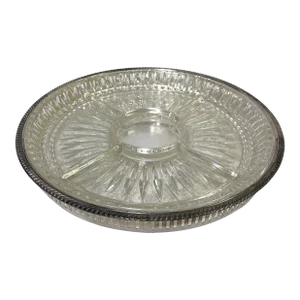 Vintage Silver Plate Serving Tray With Glass Separated Dish Insert