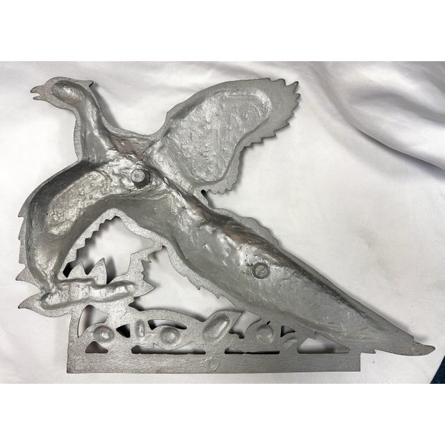 Metal Mid Century Cast Aluminum Goldtone Flying Pheasant Wall Sculpture For Sale - Image 7 of 9