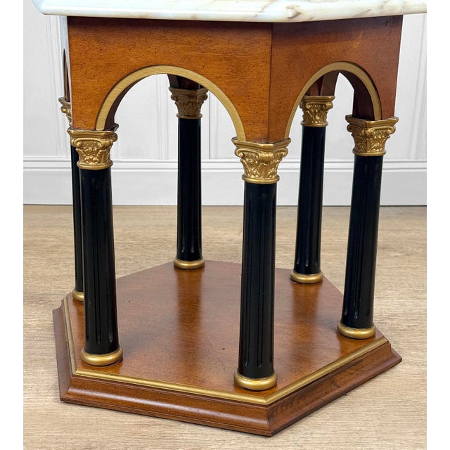 Vintage Neoclassical Marble Top Column Hexagon Side Table For Sale - Image 6 of 6