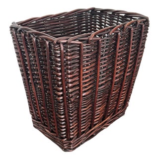 Late 20th Century Dark Brown Woven Wicker Waste Basket For Sale