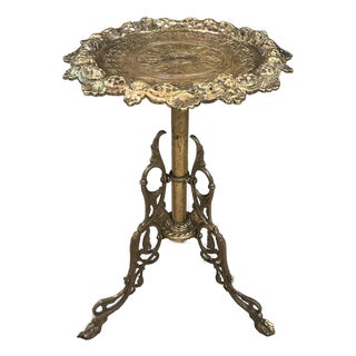 Antique Ornate Brass Pedestal Table For Sale