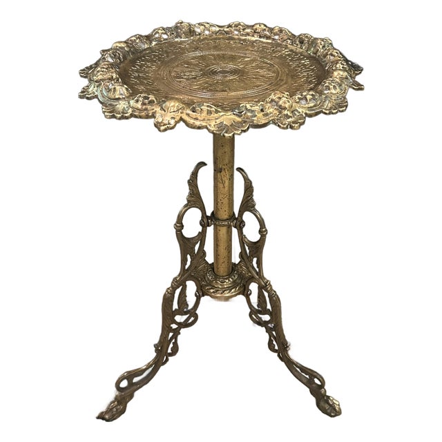 Antique Ornate Brass Pedestal Table For Sale