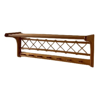 Vintage Oak Wall Coat Rack with Braided Cord, 1960s For Sale