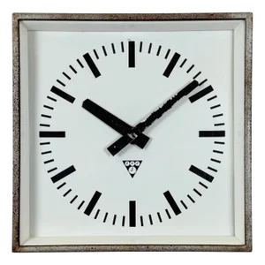 Grey Rusty Industrial Square Wall Clock from Pragotron, 1970s, 1980s